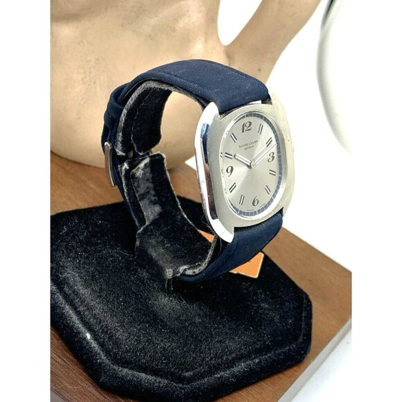 Favre Leuba Unisex Watch Vintage Swiss Mechanical Silver Dial Blue Leather Band - Picture 13 of 13